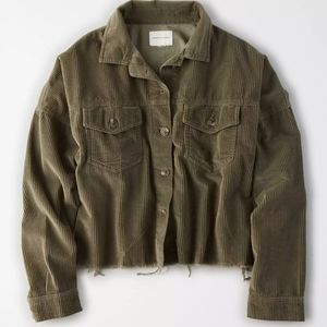 American Eagle Raw Hem Corduroy Crop Shirt
